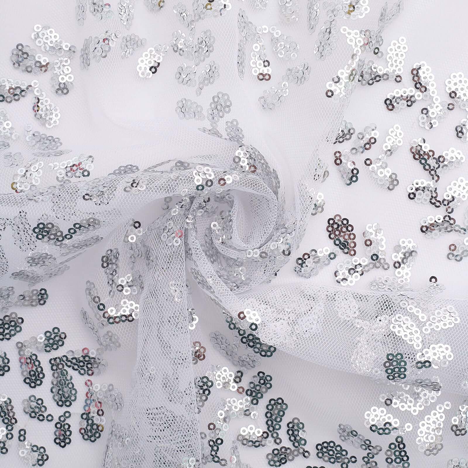 Sequin Tulle 20"x20" Napkin Silver - Embroidered Leaf Vine Dinner Napkins - Bell Racket Store