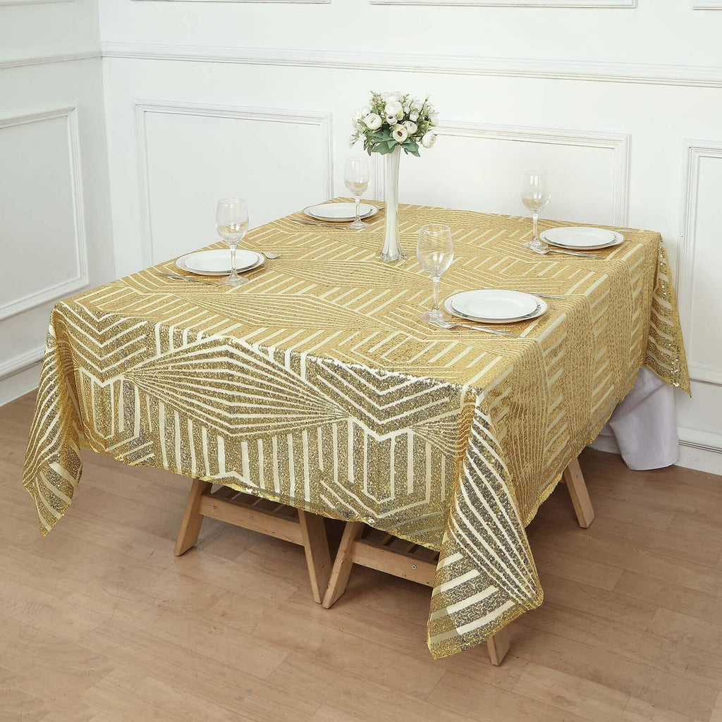 Sequin 72" Table Overlay Square Tablecloth Gold with Diamond Glitz Design - Perfect for Luxe Events