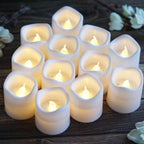 12-Pack LED Votive Candles Classic White Design - Reusable Flameless Battery Operated Lights