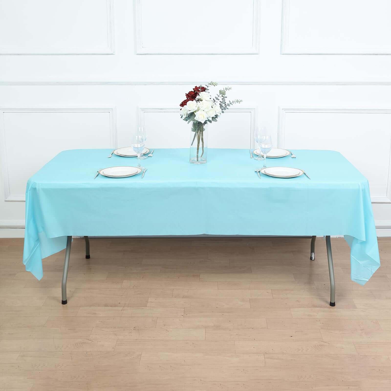 Plastic Table Cover Light Blue Rectangle - Lightweight PVC Disposable Tablecloth 54"x108"