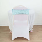 5 Pack Sequin Spandex Chair Sashes Light Blue - Stretch Chair Bands 6"x15"