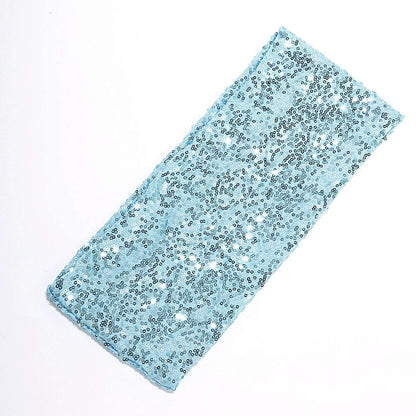 5 Pack Sequin Spandex Chair Sashes Light Blue - Stretch Chair Bands 6"x15"