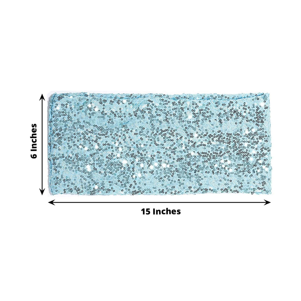 5 Pack Sequin Spandex Chair Sashes Light Blue - Stretch Chair Bands 6"x15"