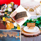 Set of 10 Wood Place Card Holders Rustic Semicircle Design Natural with Brown Paper - Wedding Table Number Display 2.5" - Bell Racket Store