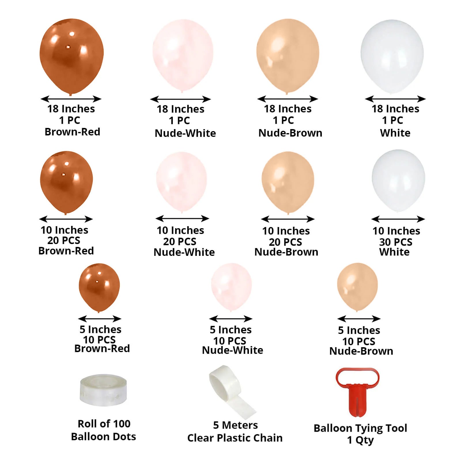 Set of 124 Tan Brown Biodegradable Balloon Arch Kit, Rustic Double Layered Extra Strong Latex Party Balloon Garland - Bell Racket Store