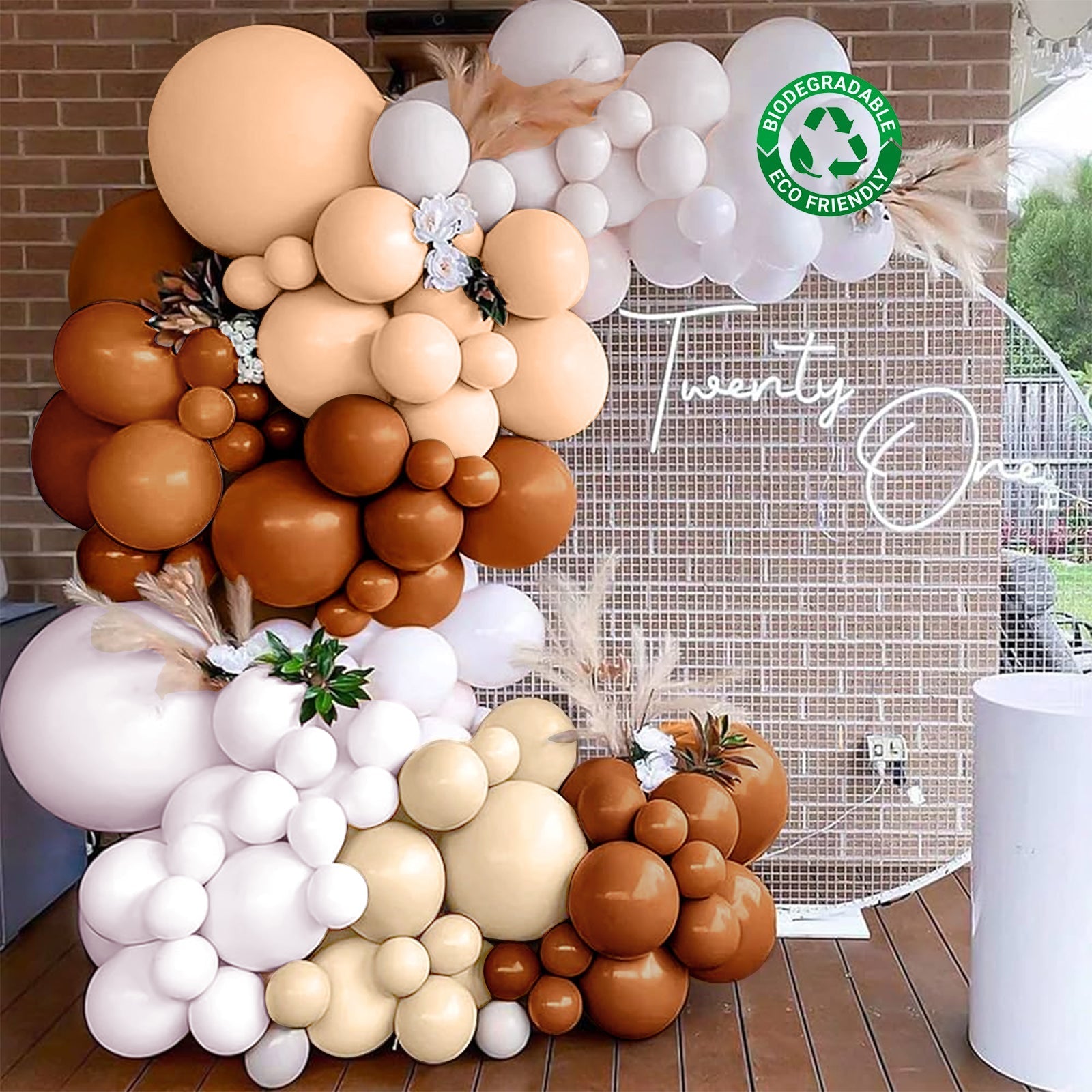 Set of 124 Tan Brown Biodegradable Balloon Arch Kit, Rustic Double Layered Extra Strong Latex Party Balloon Garland - Bell Racket Store
