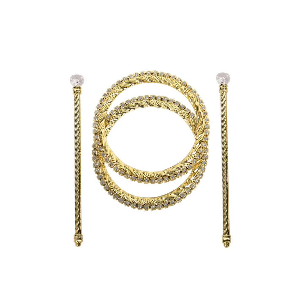 Set of 2 6" Gold Acrylic Braided Barrette Style Curtain Tie Backs With Crystal Diamond Studded Edge, Round Backdrop Drapery Brooch Holdbacks - Bell Racket Store