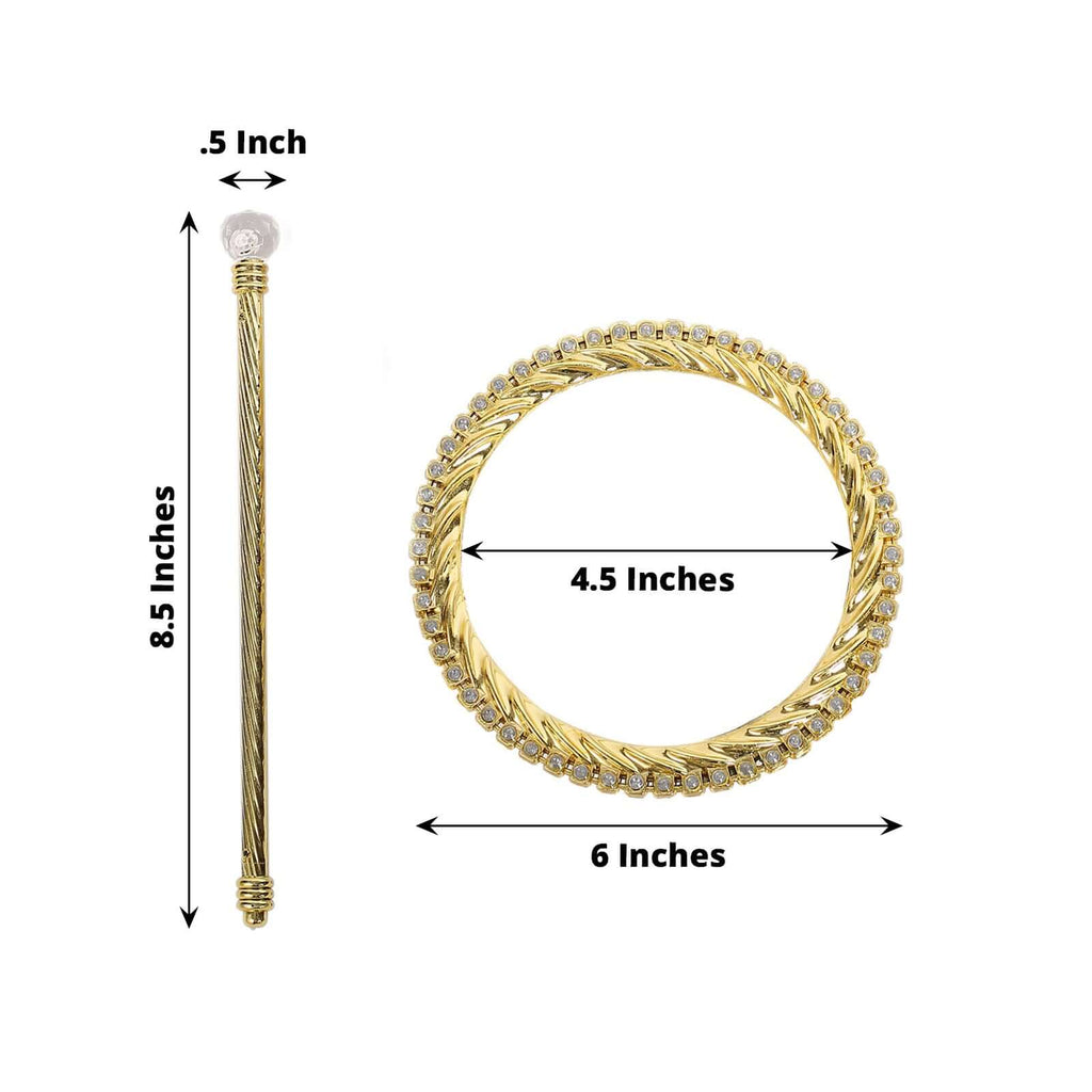 Set of 2 6" Gold Acrylic Braided Barrette Style Curtain Tie Backs With Crystal Diamond Studded Edge, Round Backdrop Drapery Brooch Holdbacks - Bell Racket Store