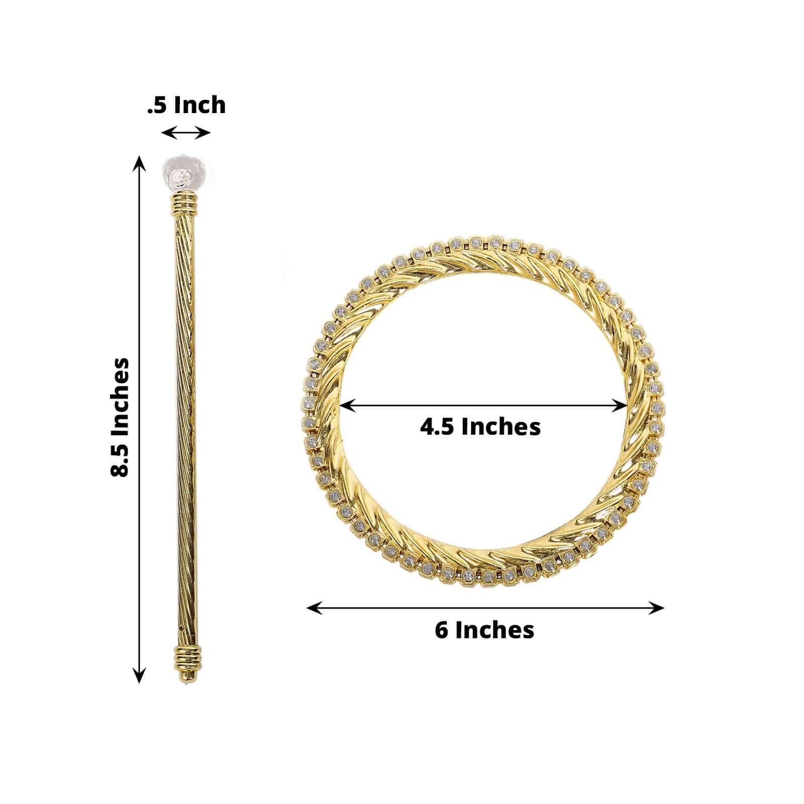 Set of 2 6" Gold Acrylic Braided Barrette Style Curtain Tie Backs With Crystal Diamond Studded Edge, Round Backdrop Drapery Brooch Holdbacks - Bell Racket Store