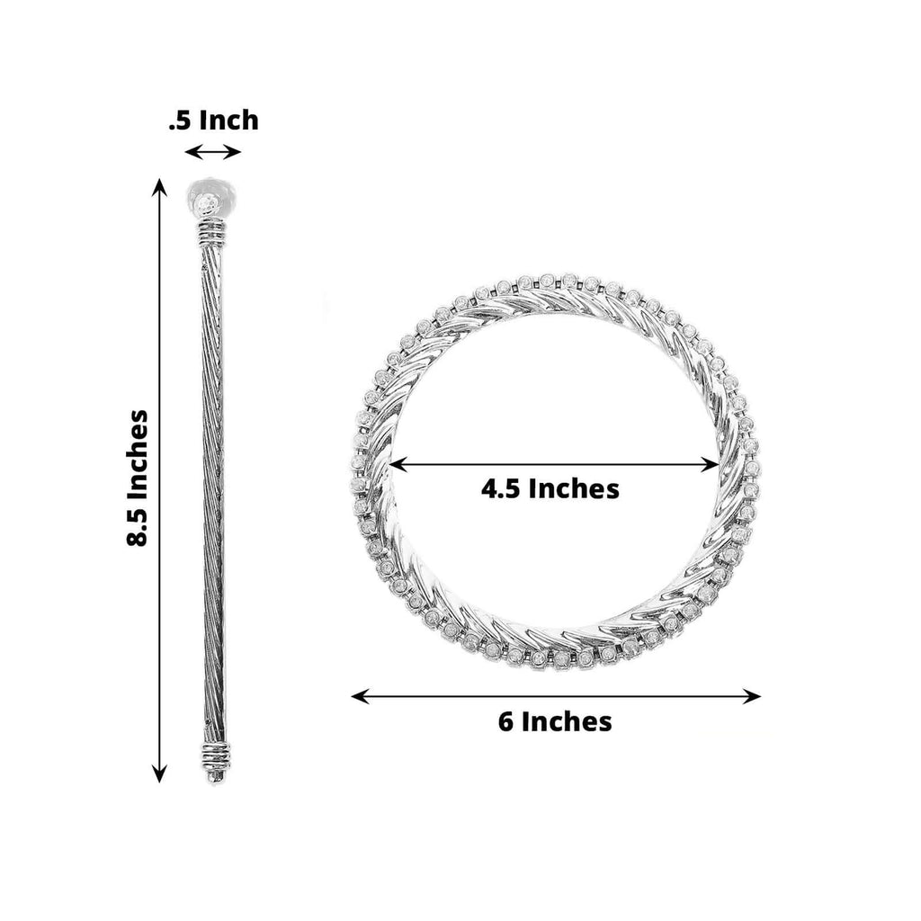 Set of 2 6" Silver Acrylic Braided Barrette Style Curtain Tie Backs With Crystal Diamond Studded Edge, Round Backdrop Drapery Brooch Holdbacks - Bell Racket Store