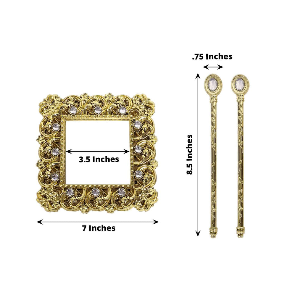 Set of 2 7" Gold Barrette Style Diamond Backdrop Drapery Holdbacks, Square Acrylic Crystal Curtain Brooch Tie Backs - Bell Racket Store