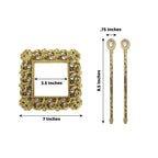 Set of 2 7" Gold Barrette Style Diamond Backdrop Drapery Holdbacks, Square Acrylic Crystal Curtain Brooch Tie Backs - Bell Racket Store