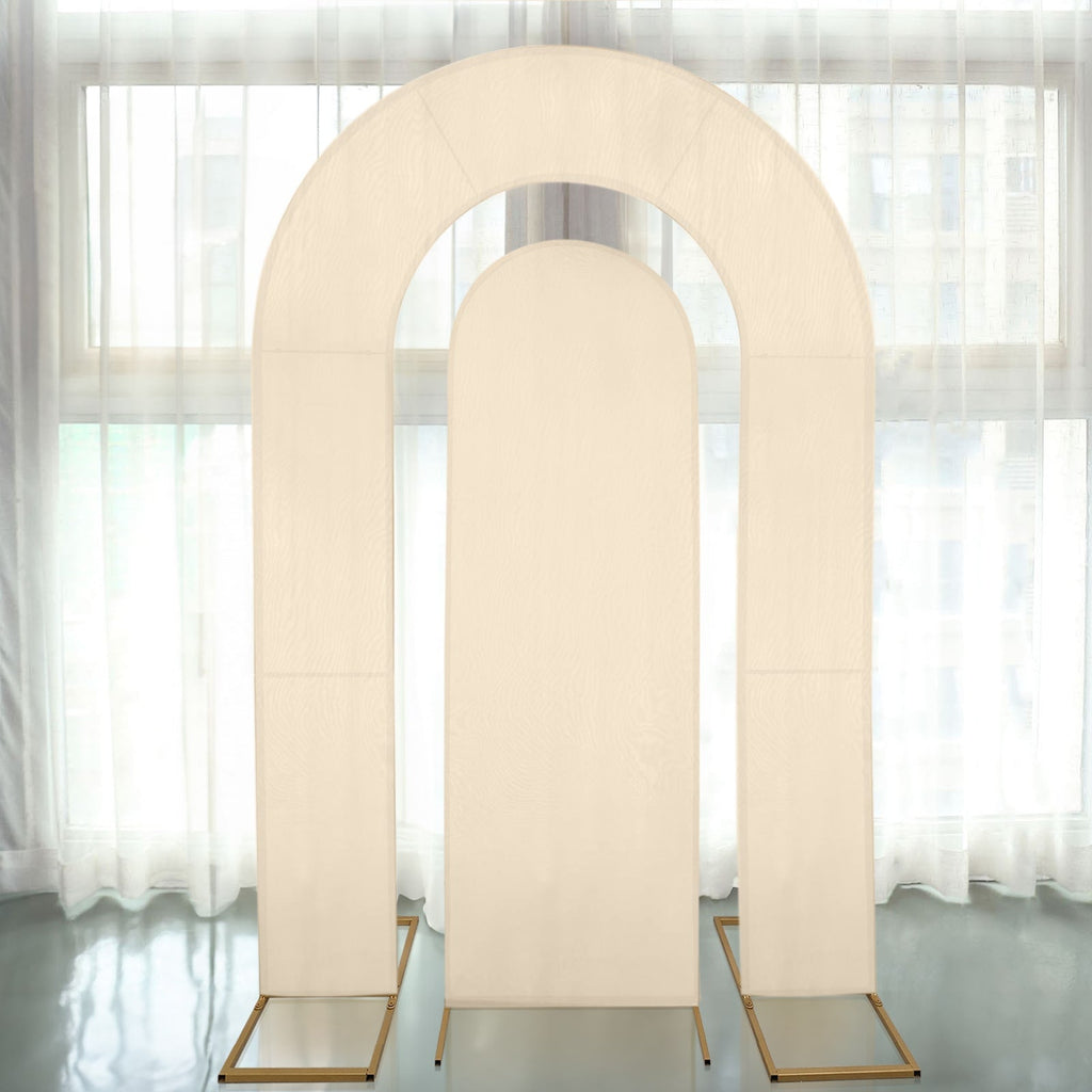 Set of 2 Beige Spandex Fitted Wedding Arch Covers for Round Top and Double Arch Chiara Backdrop Stands - 6ft,8ft - Bell Racket Store