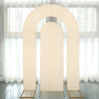 Set of 2 Beige Spandex Fitted Wedding Arch Covers for Round Top and Double Arch Chiara Backdrop Stands - 6ft,8ft - Bell Racket Store