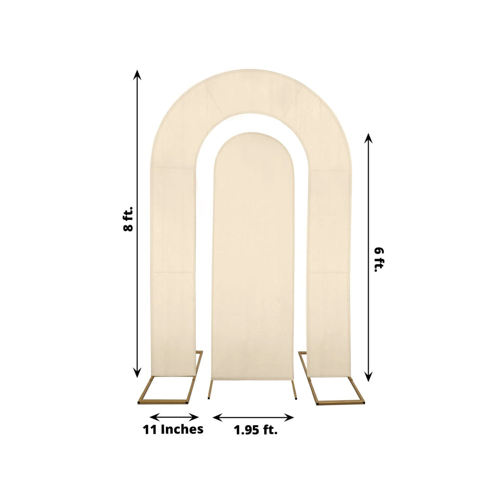 Set of 2 Beige Spandex Fitted Wedding Arch Covers for Round Top and Double Arch Chiara Backdrop Stands - 6ft,8ft - Bell Racket Store
