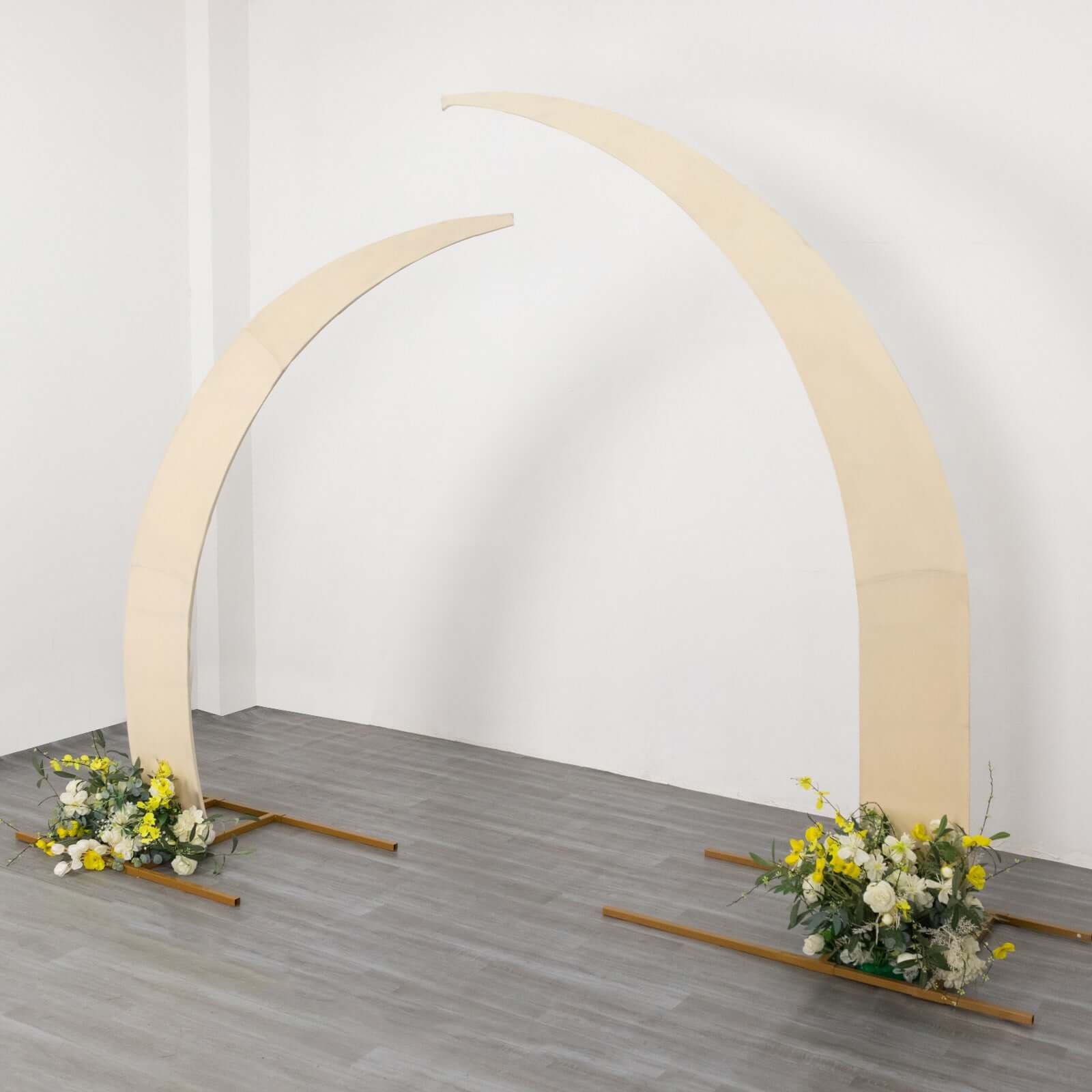 Set of 2 Beige Spandex Half Crescent Moon Backdrop Stand Covers, Custom Fitted Wedding Arch Cover for Curved Arbor Flower Balloon Frame - Bell Racket Store
