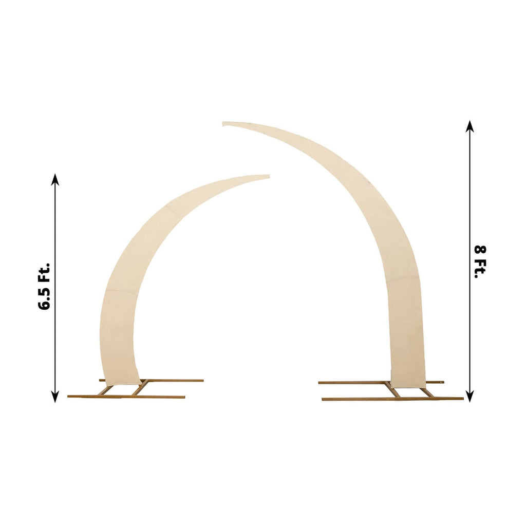 Set of 2 Beige Spandex Half Crescent Moon Backdrop Stand Covers, Custom Fitted Wedding Arch Cover for Curved Arbor Flower Balloon Frame - Bell Racket Store