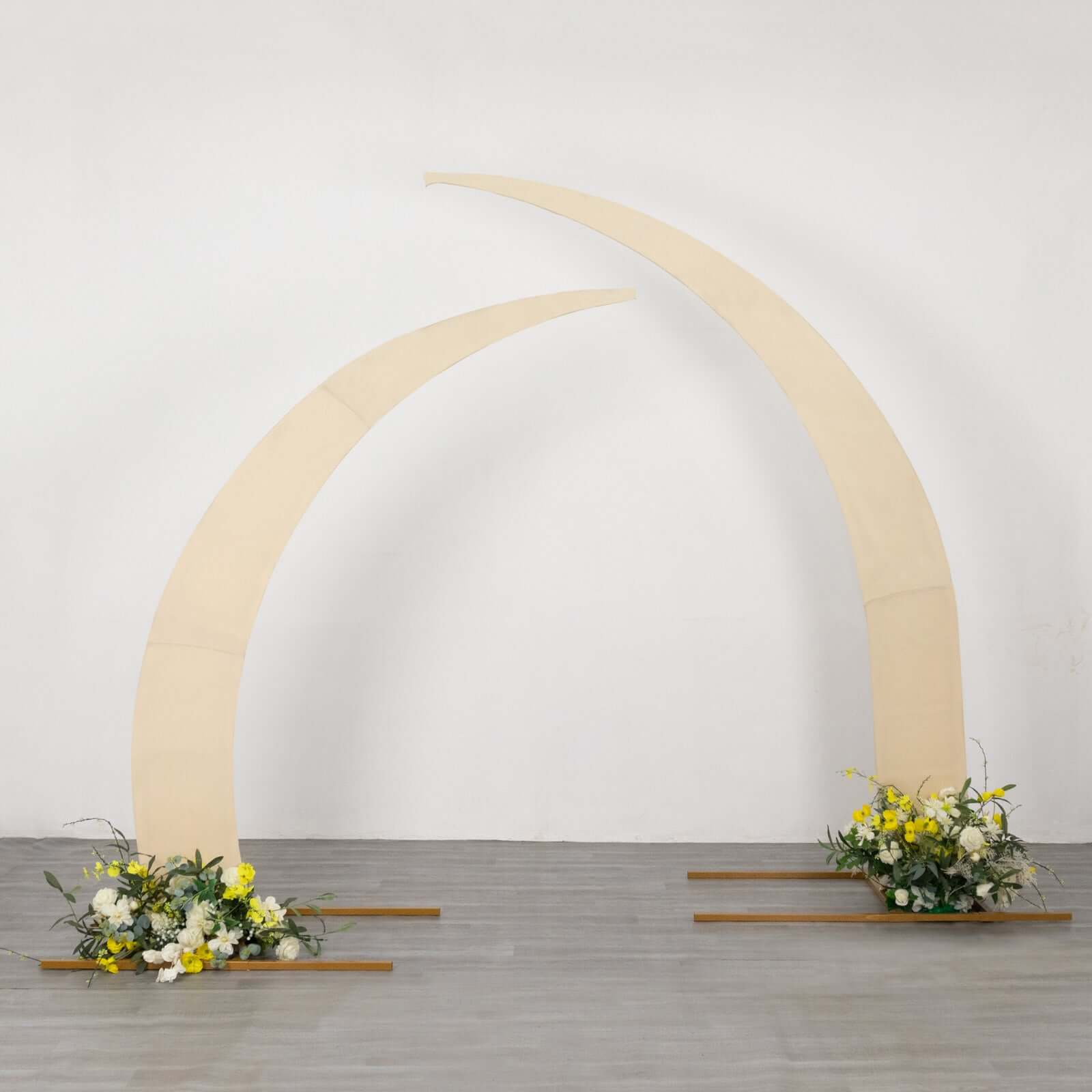 Set of 2 Beige Spandex Half Crescent Moon Backdrop Stand Covers, Custom Fitted Wedding Arch Cover for Curved Arbor Flower Balloon Frame - Bell Racket Store