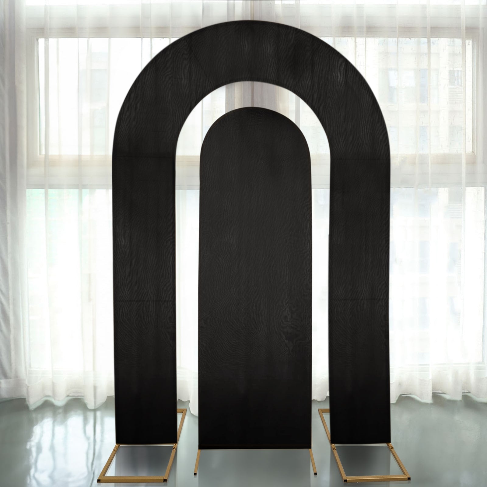 Set of 2 Black Spandex Fitted Wedding Arch Covers for Round Top and Double Arch Chiara Backdrop Stands - 6ft,8ft - Bell Racket Store