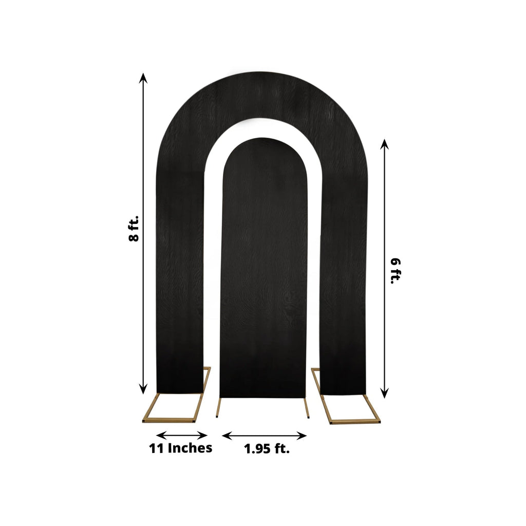 Set of 2 Black Spandex Fitted Wedding Arch Covers for Round Top and Double Arch Chiara Backdrop Stands - 6ft,8ft - Bell Racket Store