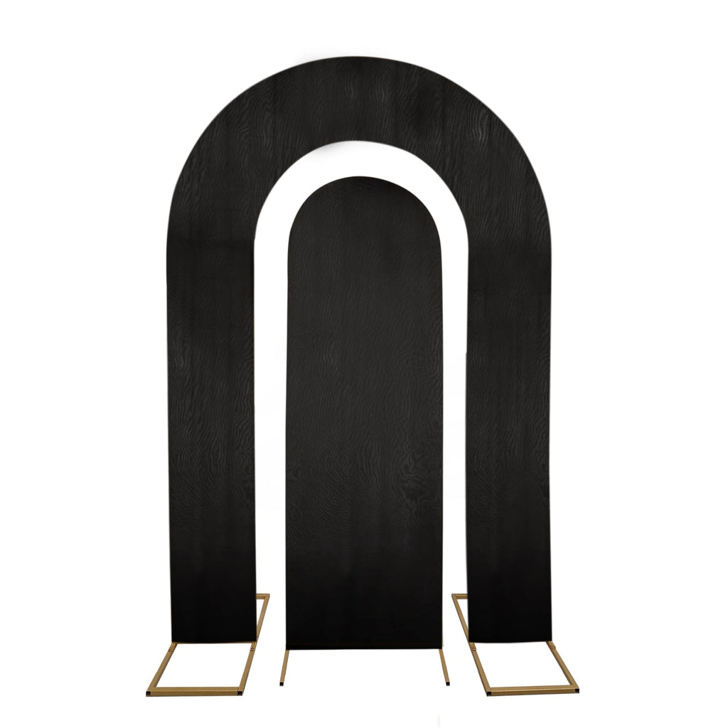 Set of 2 Black Spandex Fitted Wedding Arch Covers for Round Top and Double Arch Chiara Backdrop Stands - 6ft,8ft - Bell Racket Store
