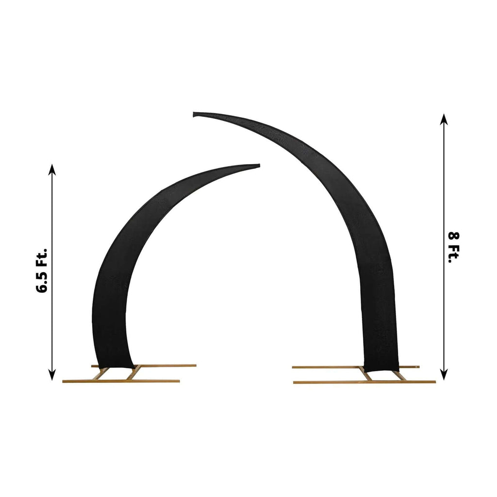 Set of 2 Black Spandex Half Crescent Moon Backdrop Stand Covers, Custom Fitted Wedding Arch Cover for Curved Arbor Flower Balloon Frame - Bell Racket Store