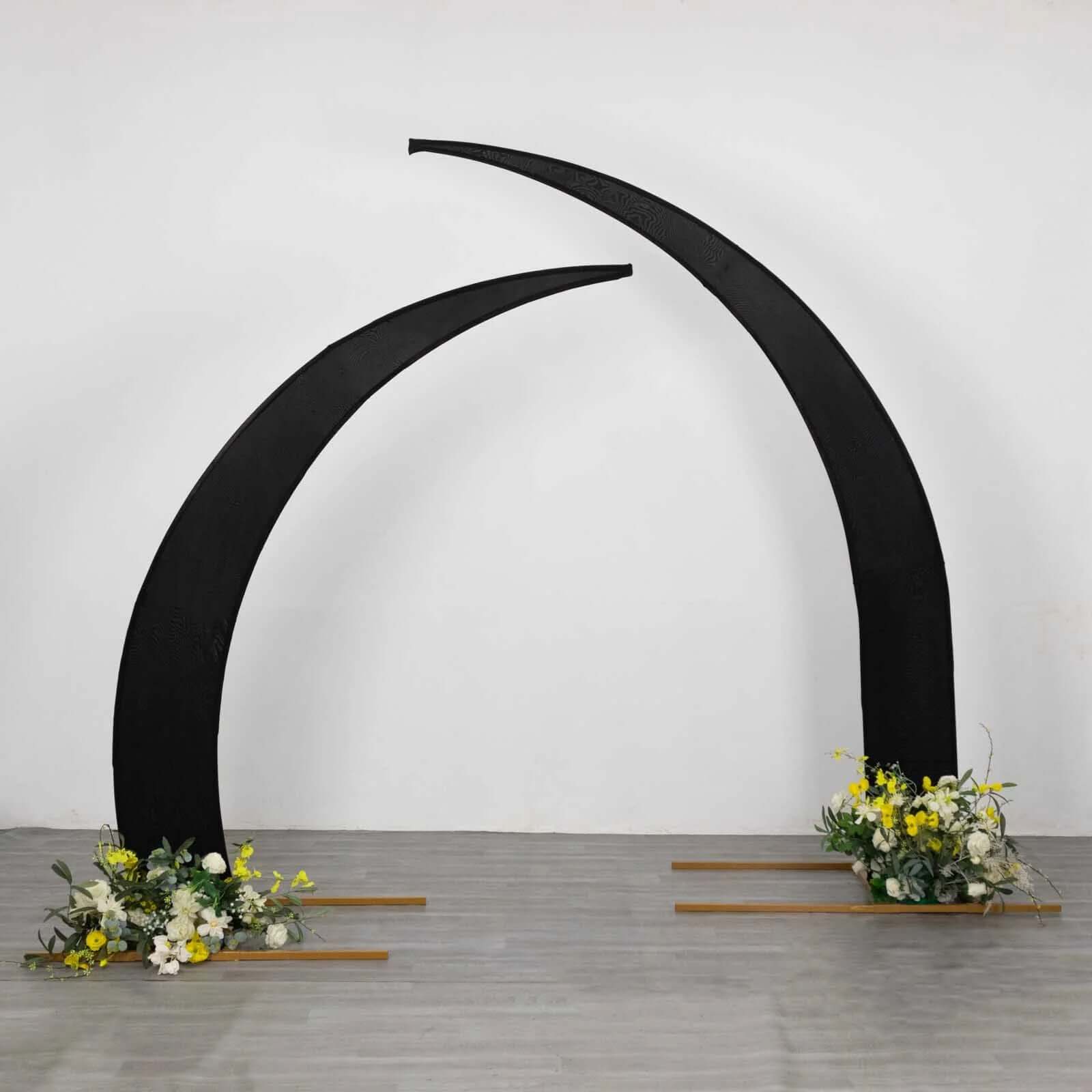 Set of 2 Black Spandex Half Crescent Moon Backdrop Stand Covers, Custom Fitted Wedding Arch Cover for Curved Arbor Flower Balloon Frame - Bell Racket Store