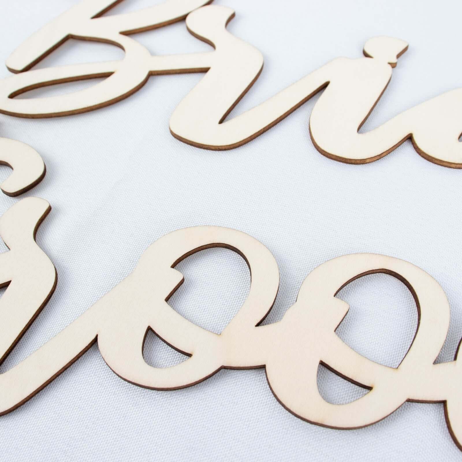 Set of 2 Bride and Groom Chair Signs Natural Wood - Charming Calligraphy Wall Hanging Wedding Decor & Props 12"x5" - Bell Racket Store