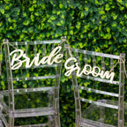 Set of 2 Bride and Groom Chair Signs Natural Wood - Charming Calligraphy Wall Hanging Wedding Decor & Props 12"x5" - Bell Racket Store
