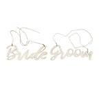 Set of 2 Bride and Groom Chair Signs Natural Wood - Charming Calligraphy Wall Hanging Wedding Decor & Props 12"x5" - Bell Racket Store