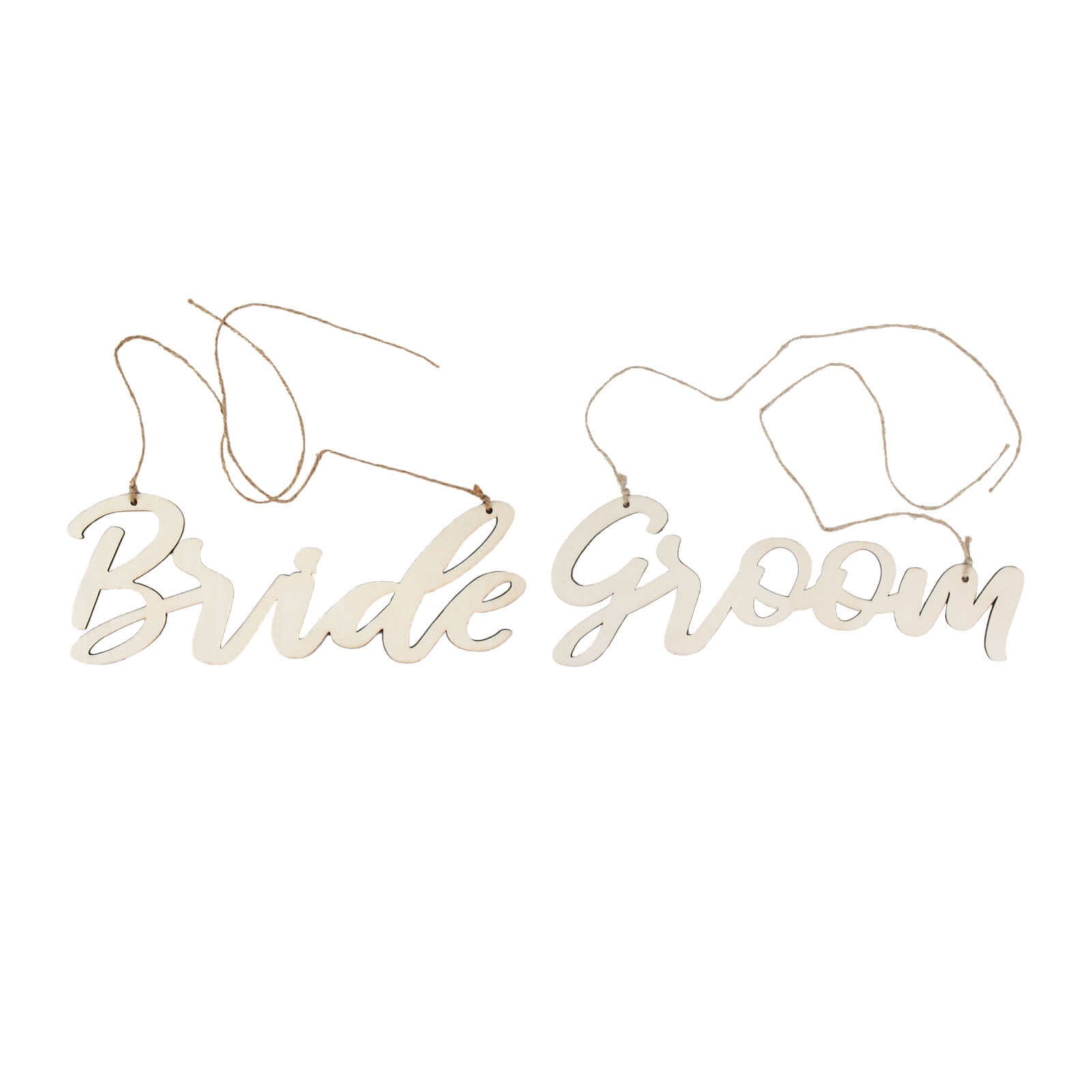 Set of 2 Bride and Groom Chair Signs Natural Wood - Charming Calligraphy Wall Hanging Wedding Decor & Props 12"x5" - Bell Racket Store