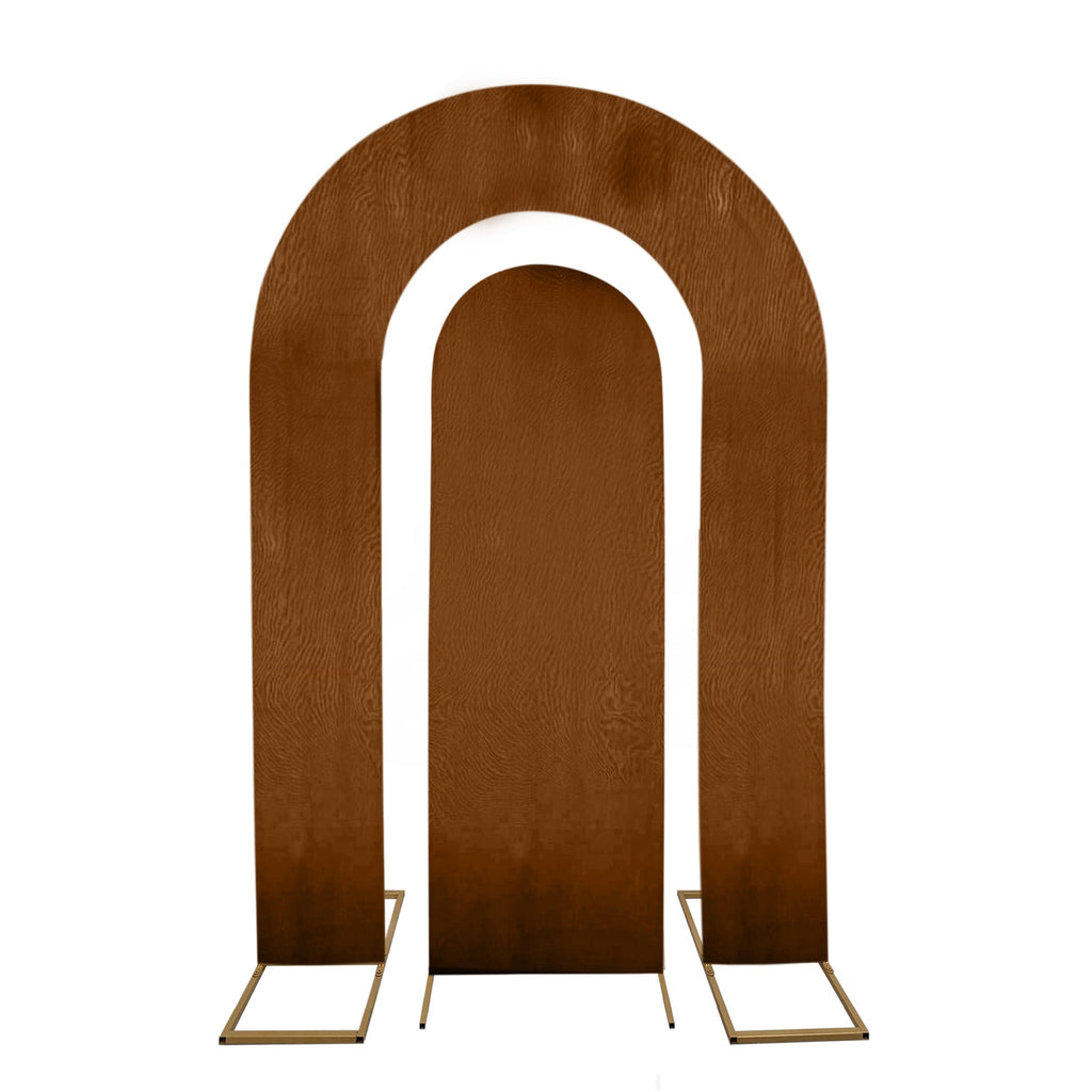 Set of 2 Brown Spandex Fitted Wedding Arch Covers for Round Top and Double Arch Chiara Backdrop Stands - 6ft,8ft - Bell Racket Store