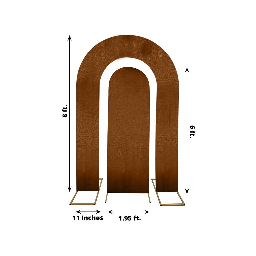 Set of 2 Brown Spandex Fitted Wedding Arch Covers for Round Top and Double Arch Chiara Backdrop Stands - 6ft,8ft - Bell Racket Store