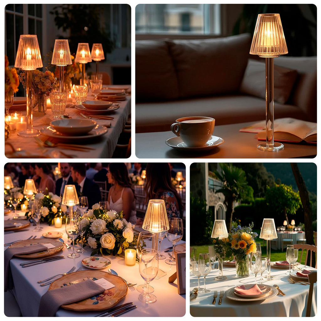 Set of 2 Clear Crystal Glass Candle Holders â€“ 17" Elegant Ribbed Vintage Table Lamp Design - Bell Racket Store