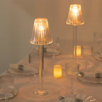 Set of 2 Clear Crystal Glass Candle Holders â€“ 17" Elegant Ribbed Vintage Table Lamp Design - Bell Racket Store