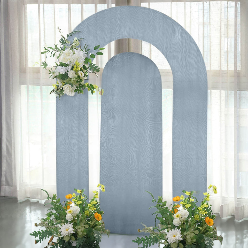 Set of 2 Dusty Blue Spandex Fitted Wedding Arch Covers for Round Top and Double Arch Chiara Backdrop Stands - 6ft,8ft - Bell Racket Store