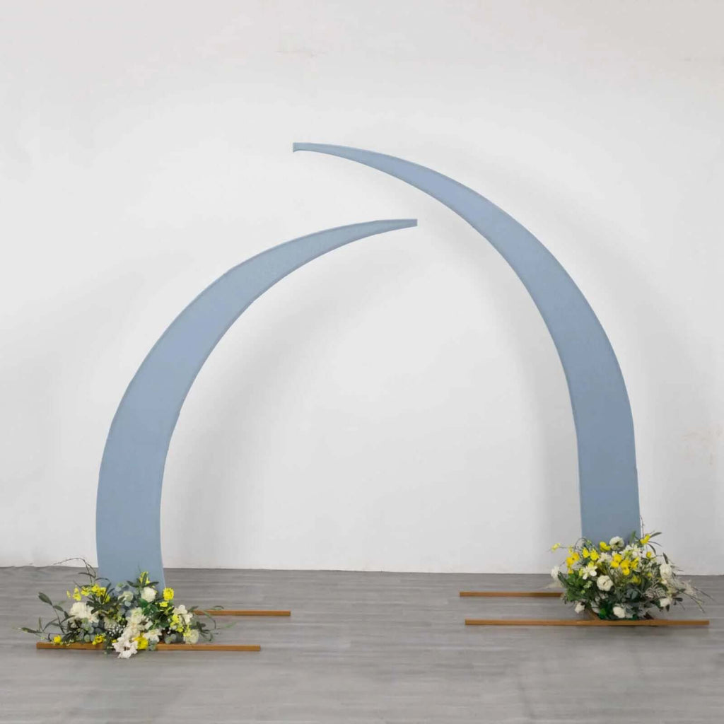 Set of 2 Dusty Blue Spandex Half Crescent Moon Backdrop Stand Covers, Custom Fitted Wedding Arch Cover for Curved Arbor Flower Balloon Frame - Bell Racket Store