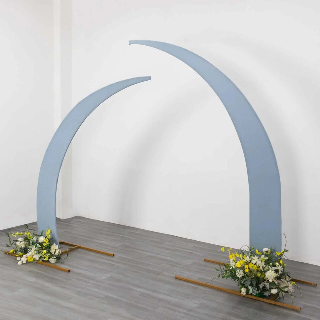 Set of 2 Dusty Blue Spandex Half Crescent Moon Backdrop Stand Covers, Custom Fitted Wedding Arch Cover for Curved Arbor Flower Balloon Frame - Bell Racket Store