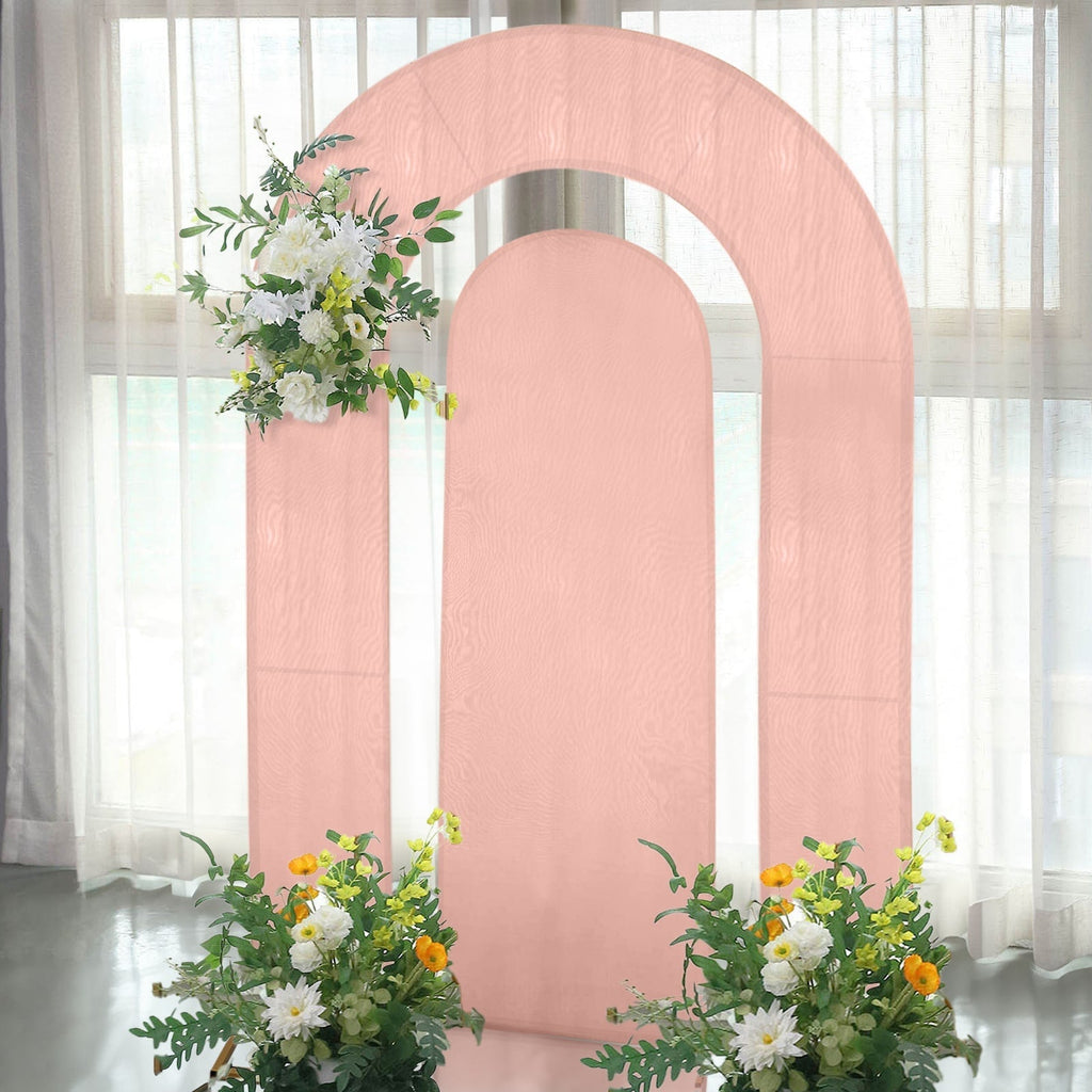 Set of 2 Dusty Rose Spandex Fitted Wedding Arch Covers for Round Top and Double Arch Chiara Backdrop Stands - 6ft,8ft - Bell Racket Store