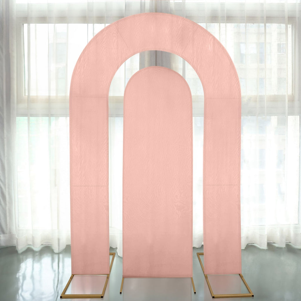 Set of 2 Dusty Rose Spandex Fitted Wedding Arch Covers for Round Top and Double Arch Chiara Backdrop Stands - 6ft,8ft - Bell Racket Store