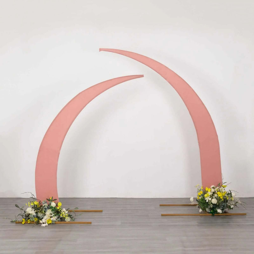 Set of 2 Dusty Rose Spandex Half Crescent Moon Backdrop Stand Covers, Custom Fitted Wedding Arch Cover for Curved Arbor Flower Balloon Frame - Bell Racket Store