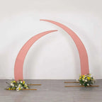 Set of 2 Dusty Rose Spandex Half Crescent Moon Backdrop Stand Covers, Custom Fitted Wedding Arch Cover for Curved Arbor Flower Balloon Frame - Bell Racket Store