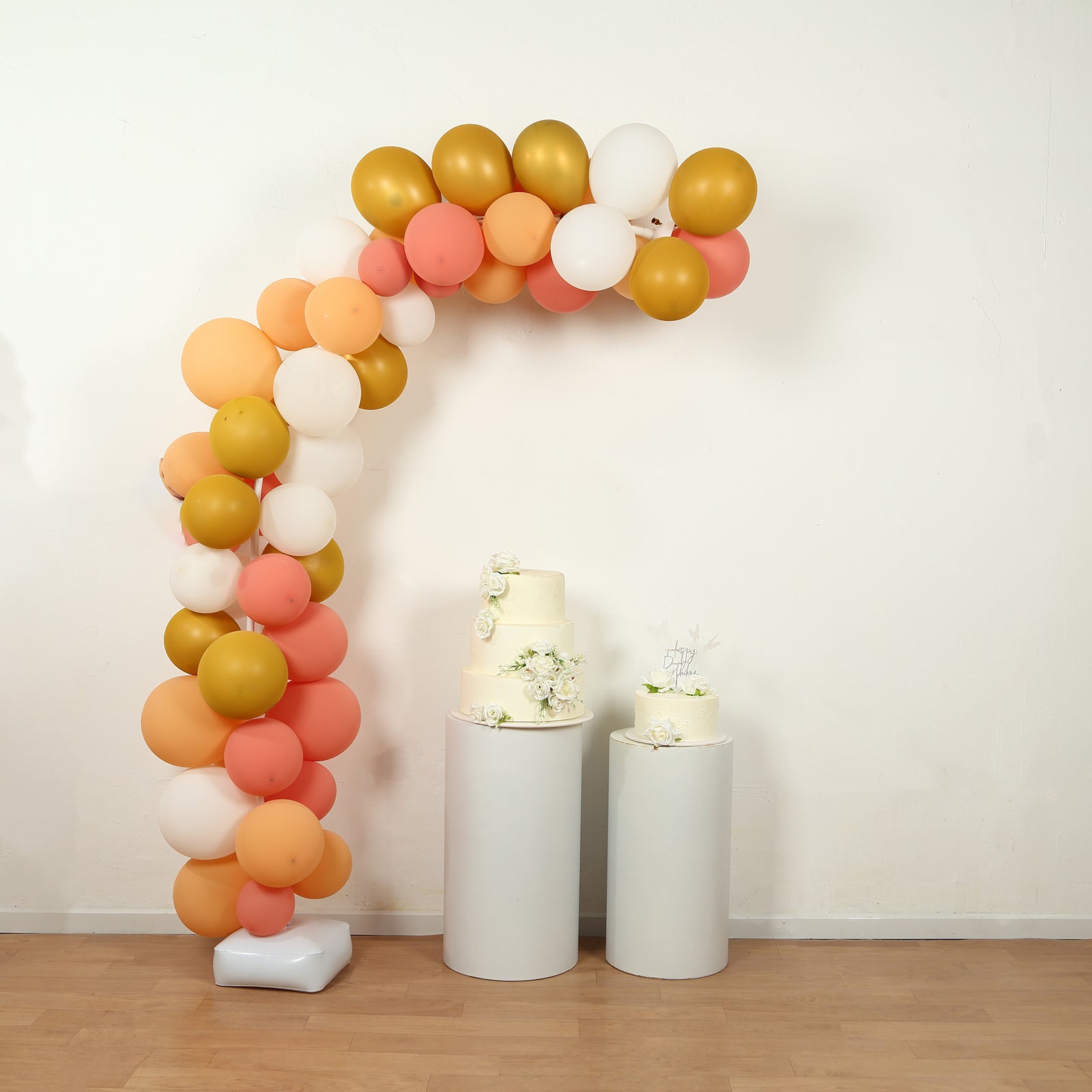 Set of 2 Free Bending White Balloon Column Stand Kit, Half Arch Balloon Tower Stands with Water Fillable Base, Hand Air Pump and Clips - 8ft,5ft - Bell Racket Store