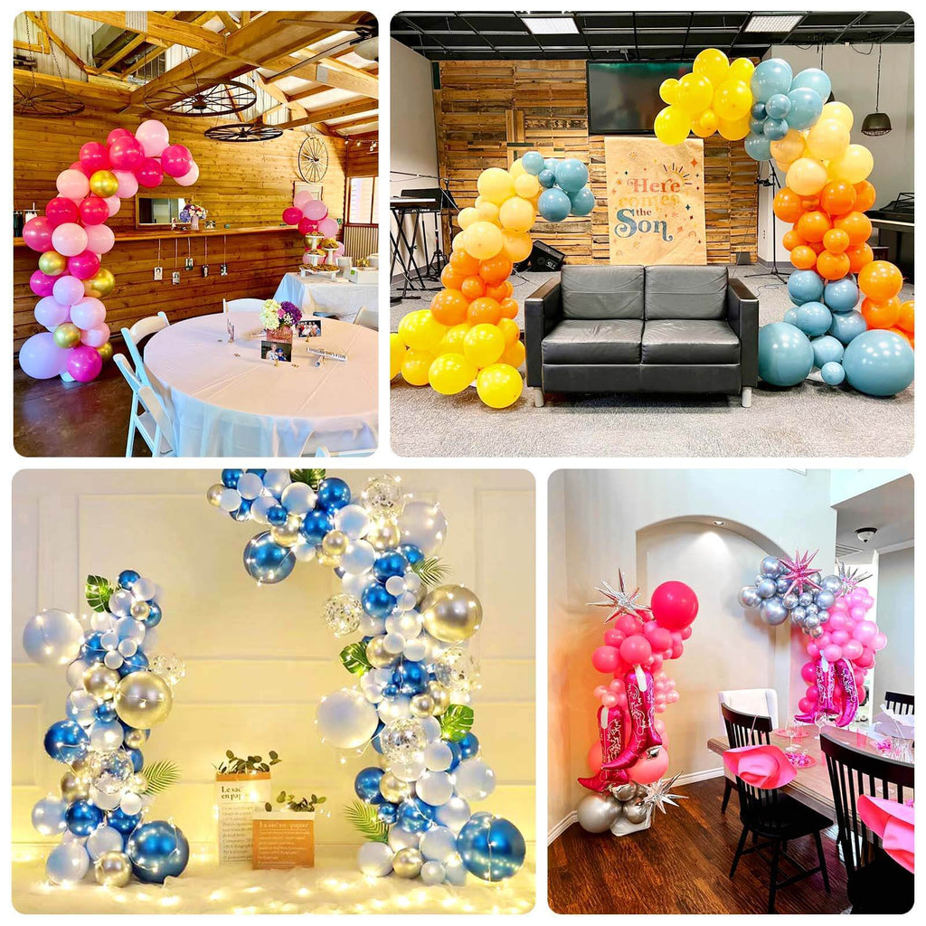 Set of 2 Free Bending White Balloon Column Stand Kit, Half Arch Balloon Tower Stands with Water Fillable Base, Hand Air Pump and Clips - 8ft,5ft - Bell Racket Store