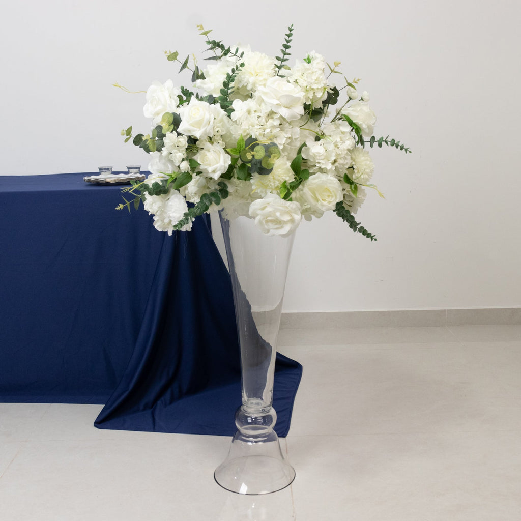 Set of 2 Glass Trumpet Vases Reversible Clarinet Style Clear - Decorative Flower Centerpieces for Events 30" - Bell Racket Store