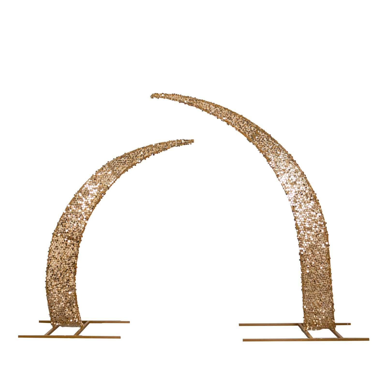 Set of 2 Gold Big Payette Sequin Backdrop Stand Cover for Half Crescent Moon Wedding Arch, Sparkly Double Sided - 6.5ft, 8ft - Bell Racket Store
