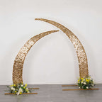 Set of 2 Gold Big Payette Sequin Backdrop Stand Cover for Half Crescent Moon Wedding Arch, Sparkly Double Sided - 6.5ft, 8ft - Bell Racket Store
