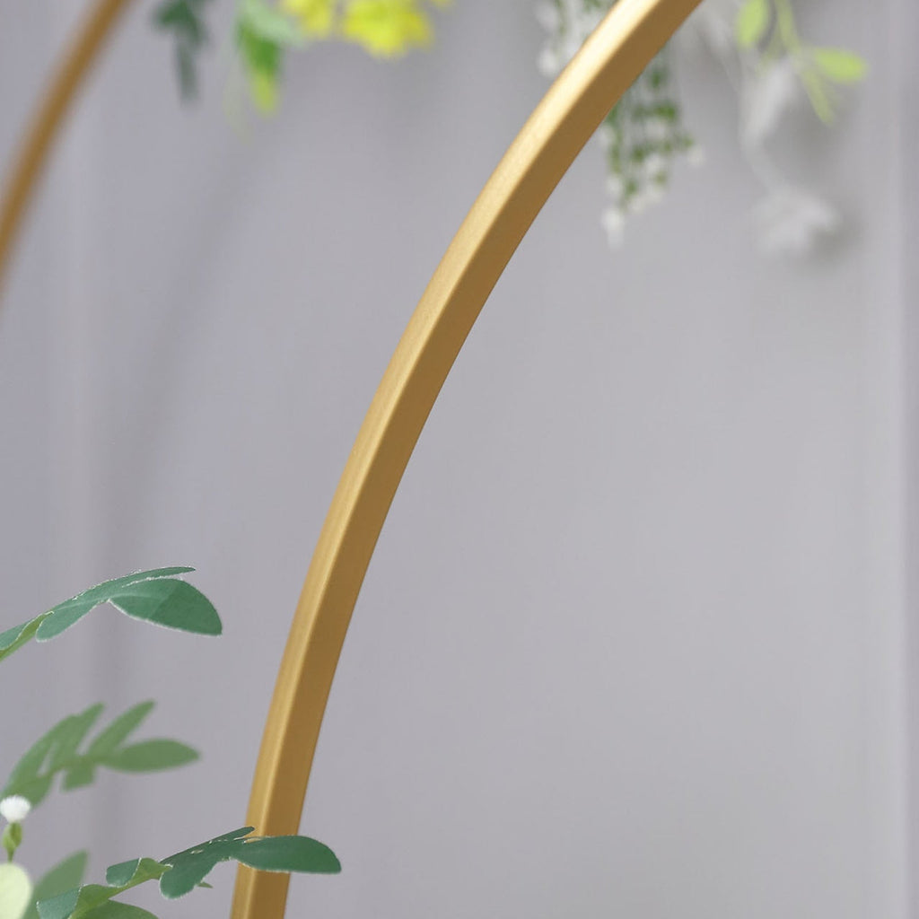 Set of 2 Gold Metal Round Top Chiara Backdrop Stand Wedding Arches, Double Arch Floral Balloon Frame Ceremony Arbors - 6ft,8ft - Bell Racket Store