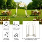 Set of 2 Gold Metal Round Top Chiara Backdrop Stand Wedding Arches, Double Arch Floral Balloon Frame Ceremony Arbors - 6ft,8ft - Bell Racket Store