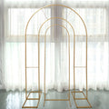 Set of 2 Gold Metal Round Top Chiara Backdrop Stand Wedding Arches, Double Arch Floral Balloon Frame Ceremony Arbors - 6ft,8ft - Bell Racket Store